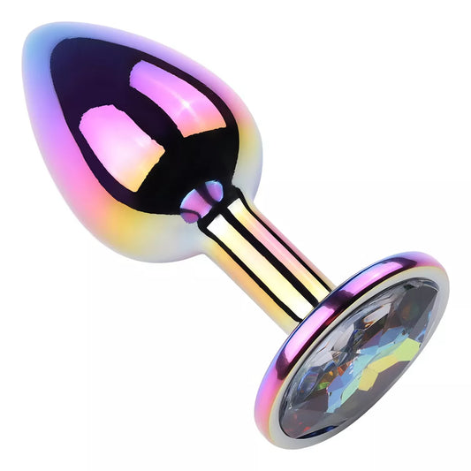 Plug anal de acero inoxidable colorido con joya en base grande