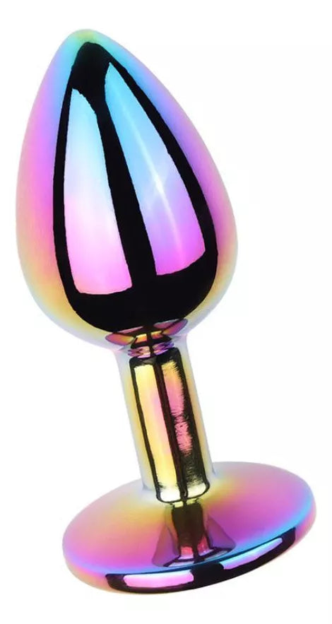 Plug anal de acero inoxidable colorido con joya en base grande